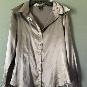 Gray Metallic Anxiety Button Up Blouse
